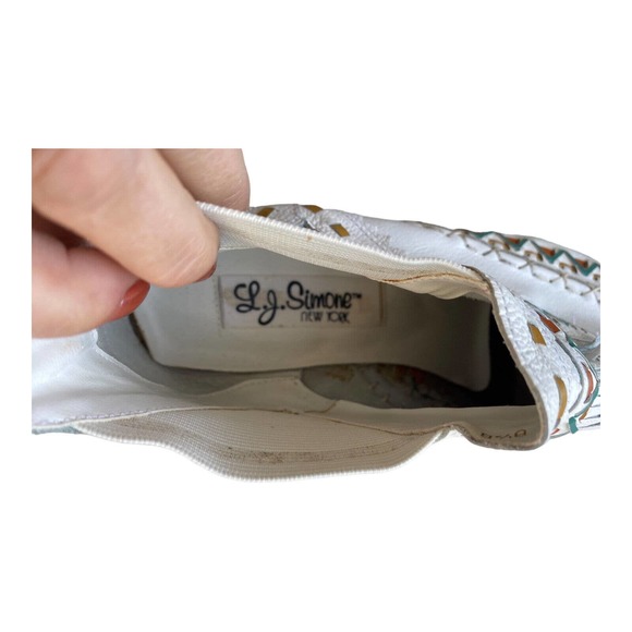 Vintage L J Simone Comanche White Ankle Boot Leather Southwest Size 8.5B - Picture 10 of 11